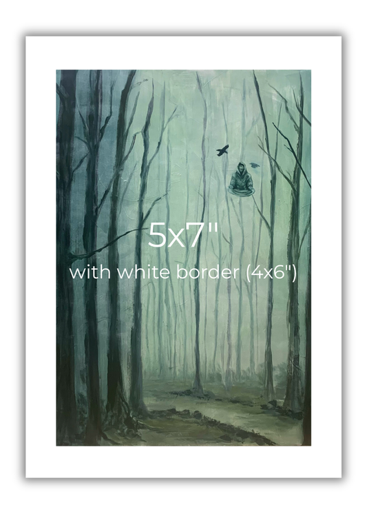Ascended Sage Print - Cool Forest Print Original Painting with Levitating Sage Monk